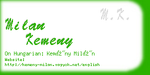 milan kemeny business card